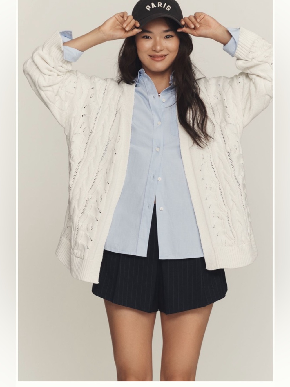 Anthropologie Cream Cable-Knit Cardigan Sweater
